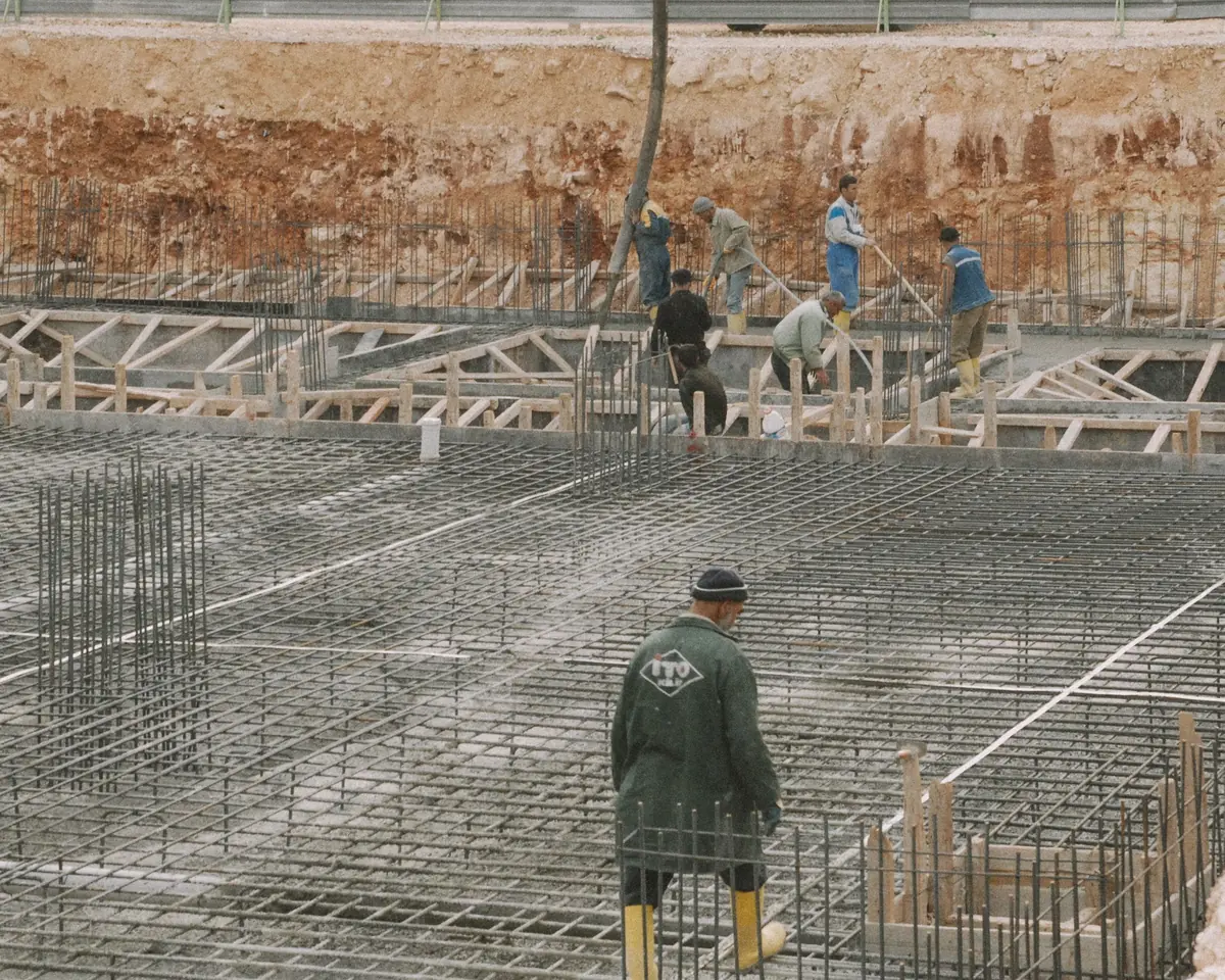 Formwork and tied reinforcement set in an excavation before a foundation pour